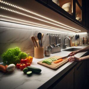 Picture of LED light placement under cabinet