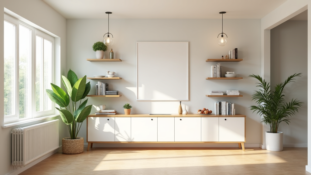 Clean modern living room showing fresh paint, bright lighting, and green plants as examples of simple home upgrades